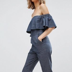 Asos Ruffle hem jean jumpsuit
